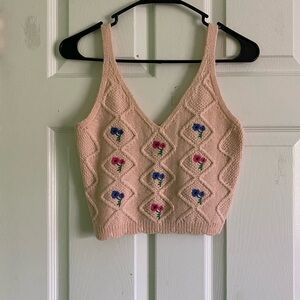 Beige Floral Knit Crop Top